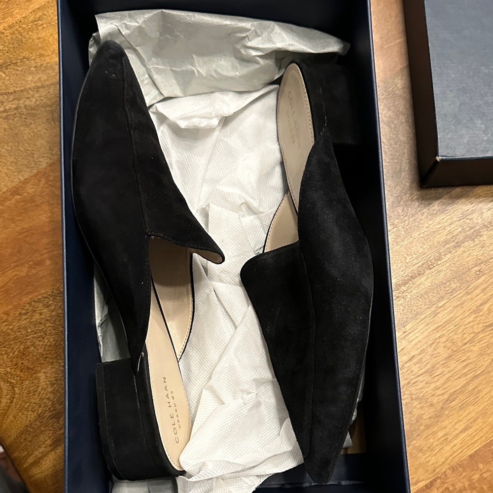Cole Haan Black Suede Pointed Toe Slip-On Mules - Picture 7 of 8